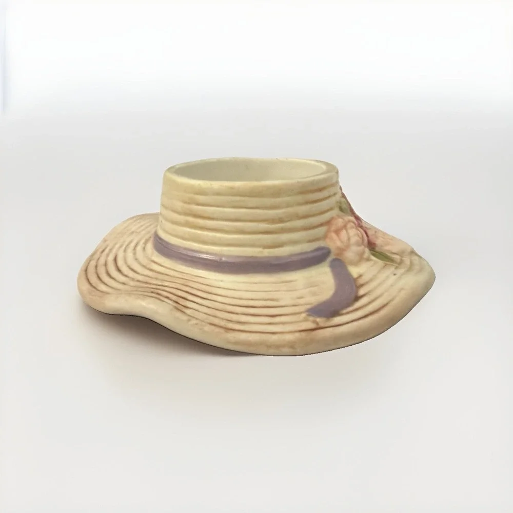 1980's Spring Floral Hat Decorative Candle Holder Ceramic READ